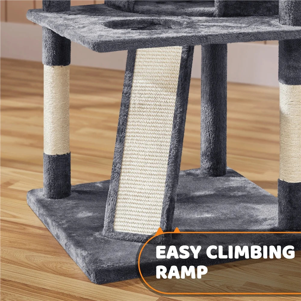 Large 69-Inch Cat Tree Tower with Condos and Scratching Board in Dark Gray