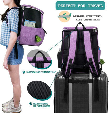 Airline-Approved 27L Dog Travel Backpack in Purple