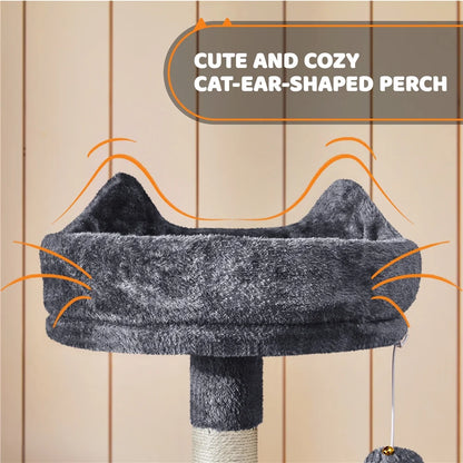 Large 69-Inch Cat Tree Tower with Condos and Scratching Board in Dark Gray