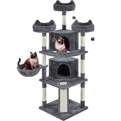Large 69-Inch Cat Tree Tower with Condos and Scratching Board in Dark Gray