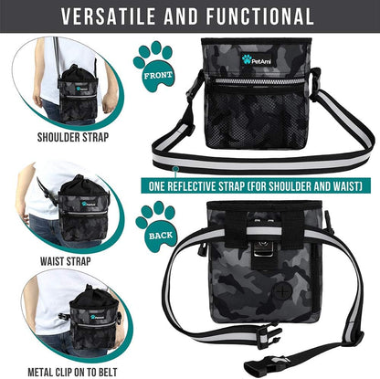 Hands Free Dog Treat Pouch for Training and Walking, Camo Black