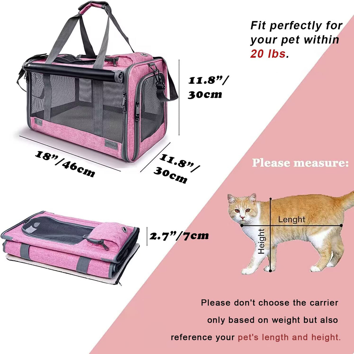 Soft-Sided Pet Carrier for Large and Medium Cats and Puppies