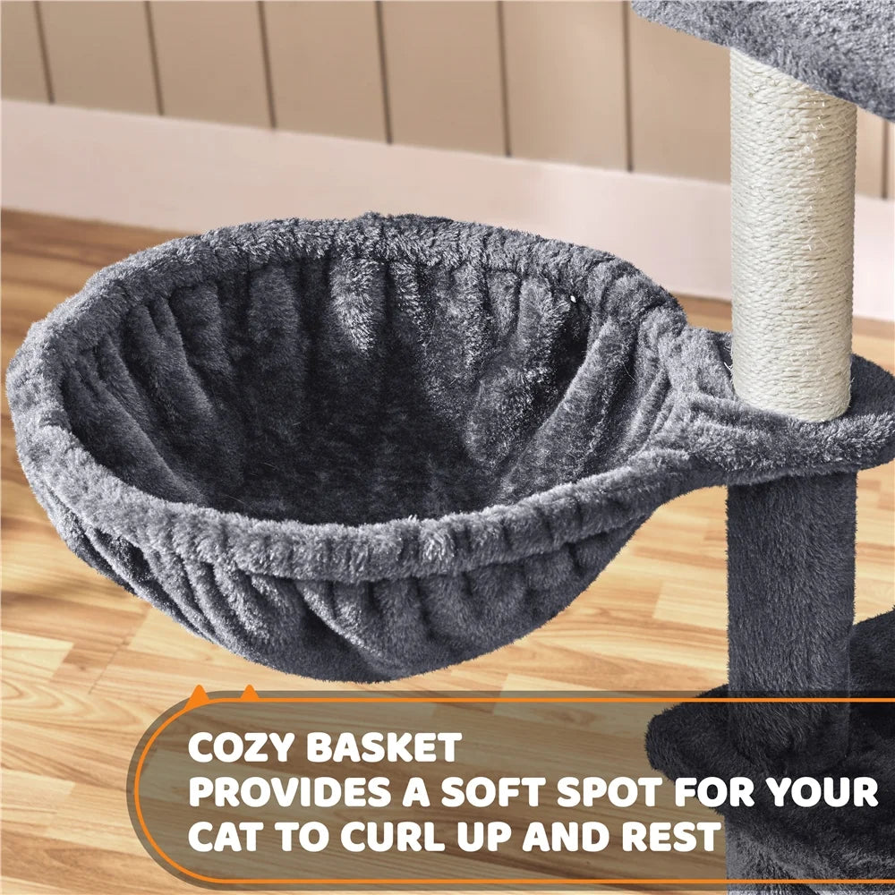 Large 69-Inch Cat Tree Tower with Condos and Scratching Board in Dark Gray
