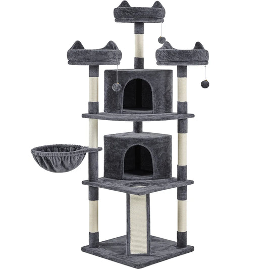 Large 69-Inch Cat Tree Tower with Condos and Scratching Board in Dark Gray