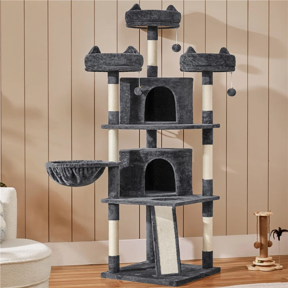 Large 69-Inch Cat Tree Tower with Condos and Scratching Board in Dark Gray