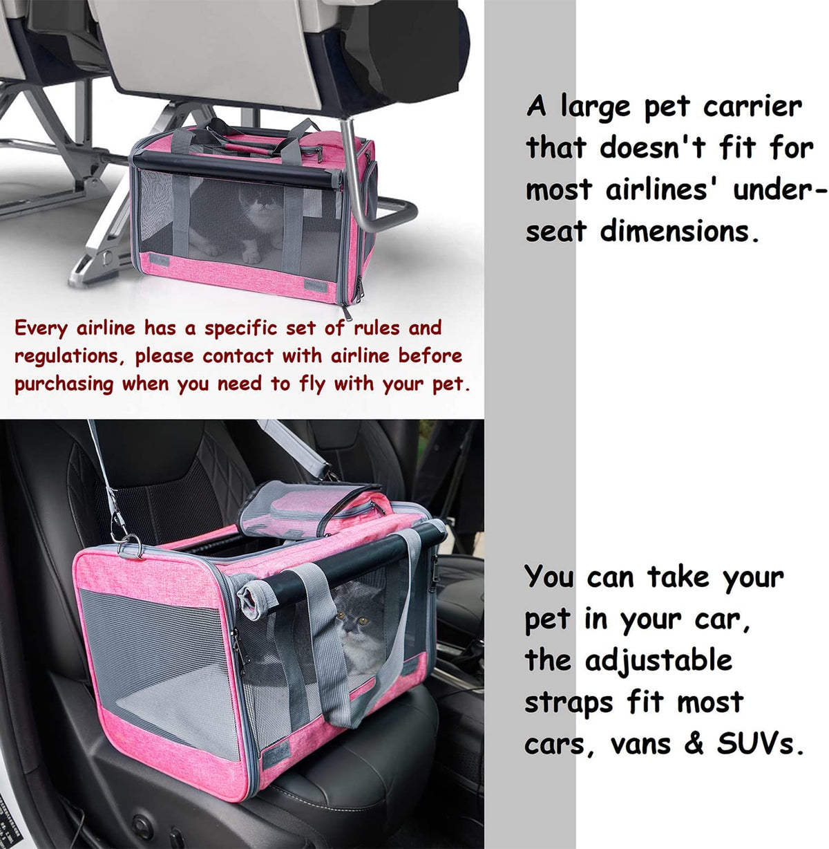 Soft-Sided Pet Carrier for Large and Medium Cats and Puppies