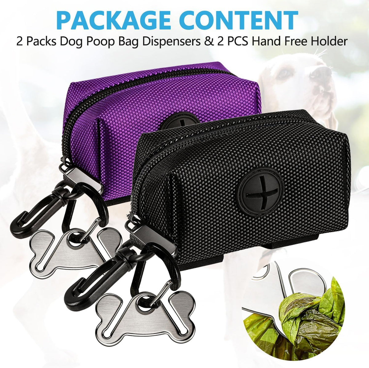 Dog Poop Bag Dispenser Holder Soft Waste Bags Roll Holders,2P Purple&Black