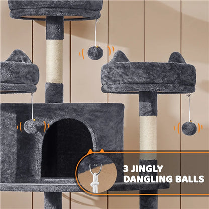 Large 69-Inch Cat Tree Tower with Condos and Scratching Board in Dark Gray